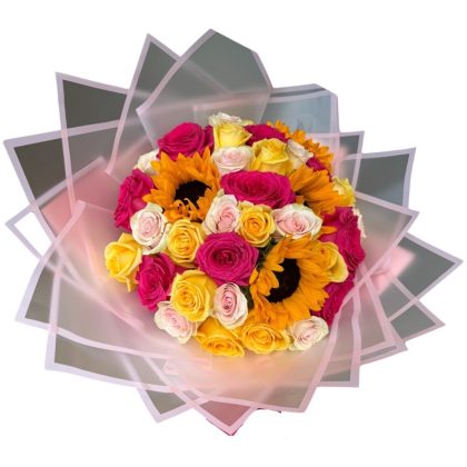 roses and sunflowers bouquet