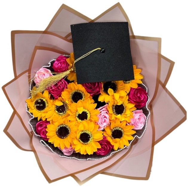 Sunflowers and roses graduation bouquet