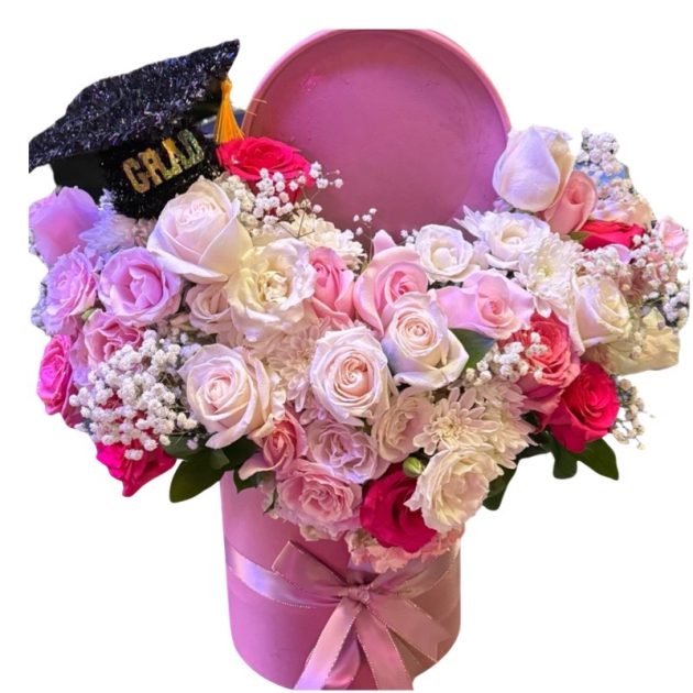 Graduation roses bouquet in a box