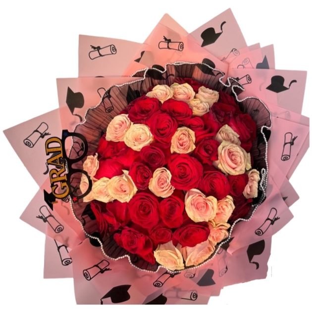 Pink and red 24 roses graduation bouquet