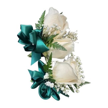 3 white roses boutonniere and corsage