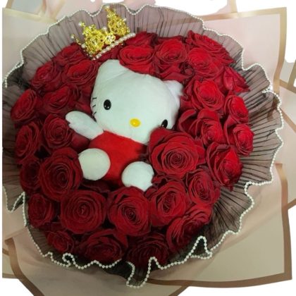Hello Kitty Plush with 25 Red Roses Bouquet